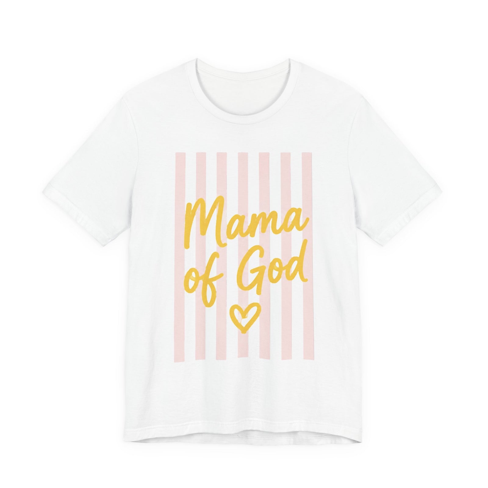 Mama of God Tee — Faith-Based Mom Shirt with Pink Stripes & Heart