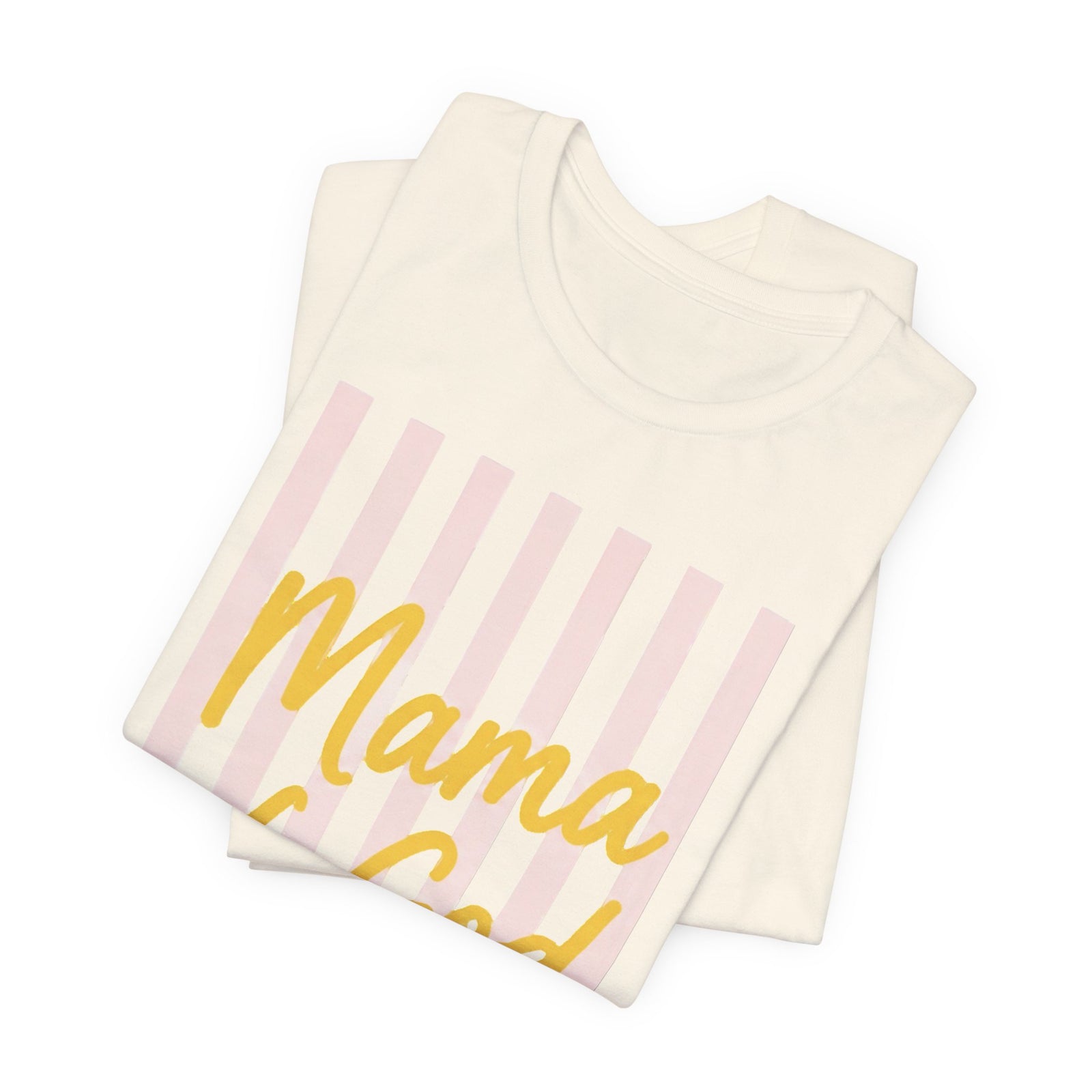 Mama of God Tee — Faith-Based Mom Shirt with Pink Stripes & Heart