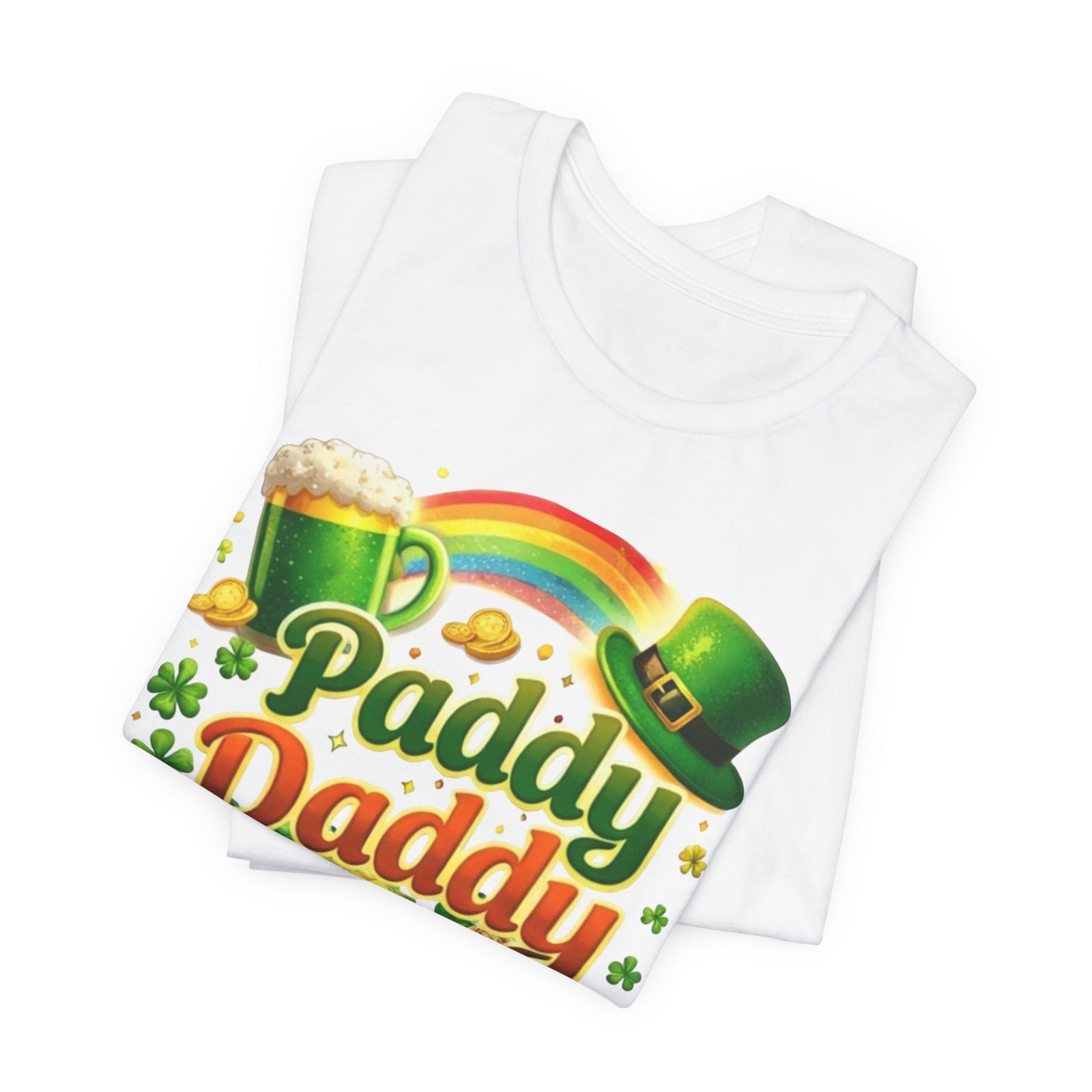 Paddy Daddy T-Shirt — St. Patrick’s Day Rainbow, Shamrock & Beer Design