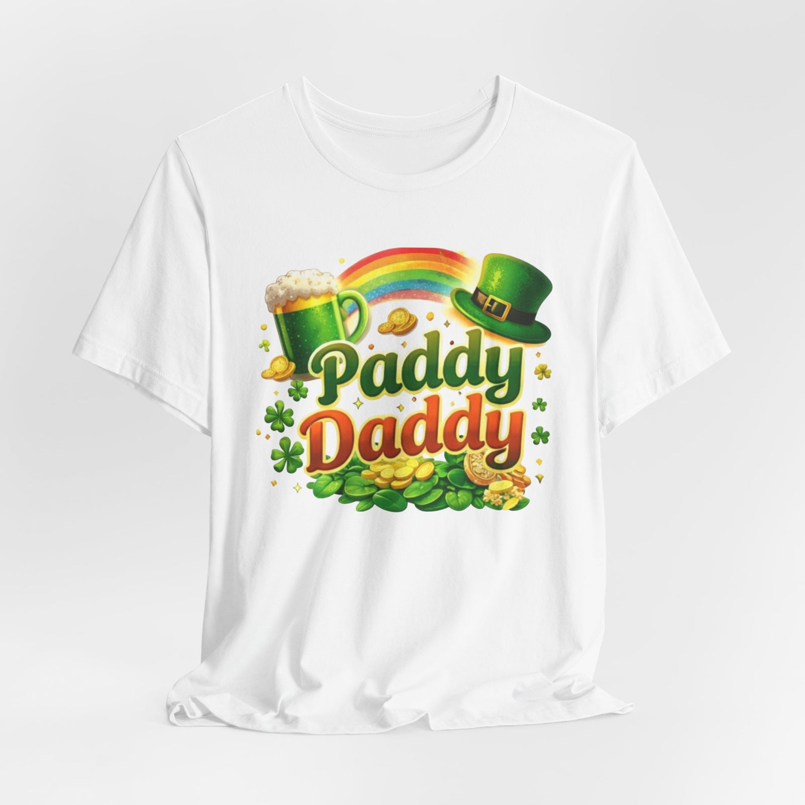 Paddy Daddy T-Shirt — St. Patrick’s Day Rainbow, Shamrock & Beer Design