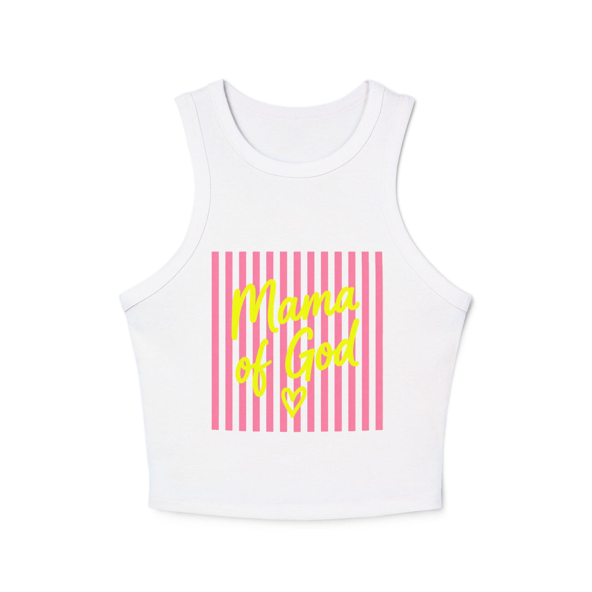 Mama of God Racer Tank Top — Pink Striped Christian Graphic Crop