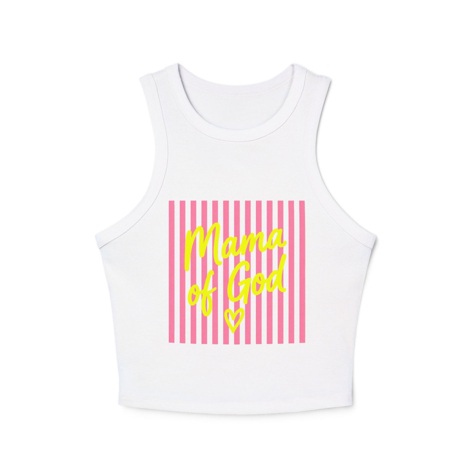 Mama of God Racer Tank Top — Pink Striped Christian Graphic Crop