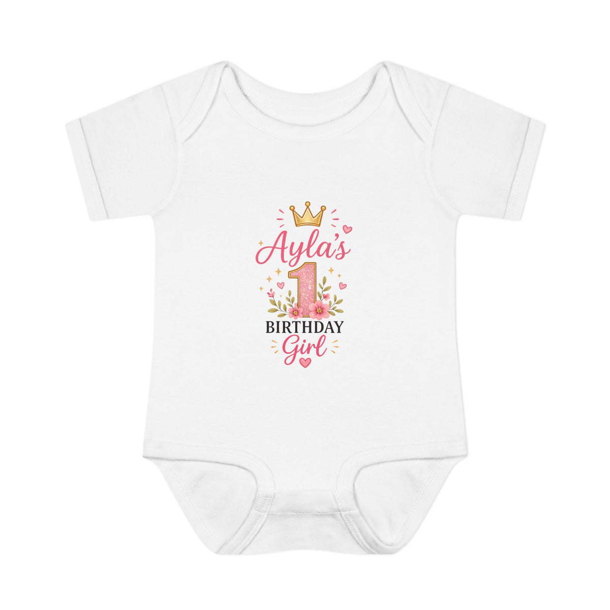 Personalized Baby Bodysuit – "Ayla's Birthday Girl" Pink Crown 1st Birthday Outfit
