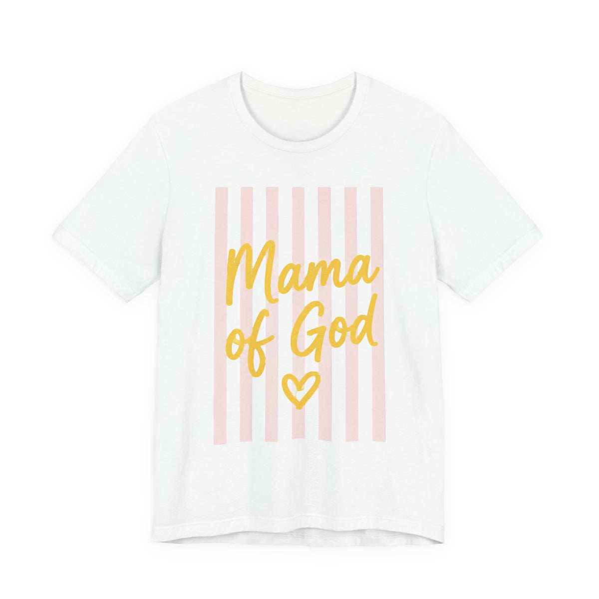 Mama of God Tee — Faith-Based Mom Shirt with Pink Stripes &amp; Heart