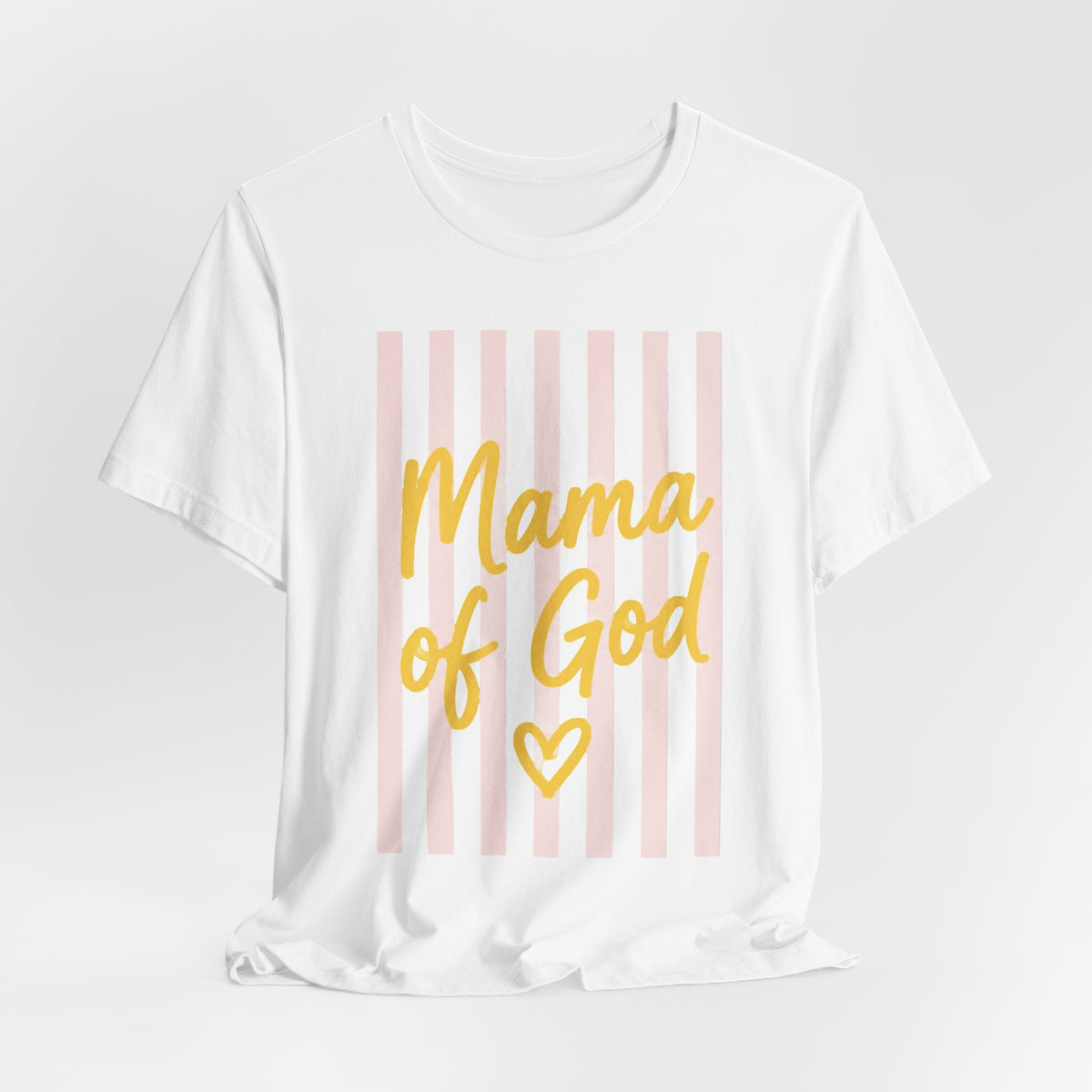 Mama of God Tee — Faith-Based Mom Shirt with Pink Stripes & Heart