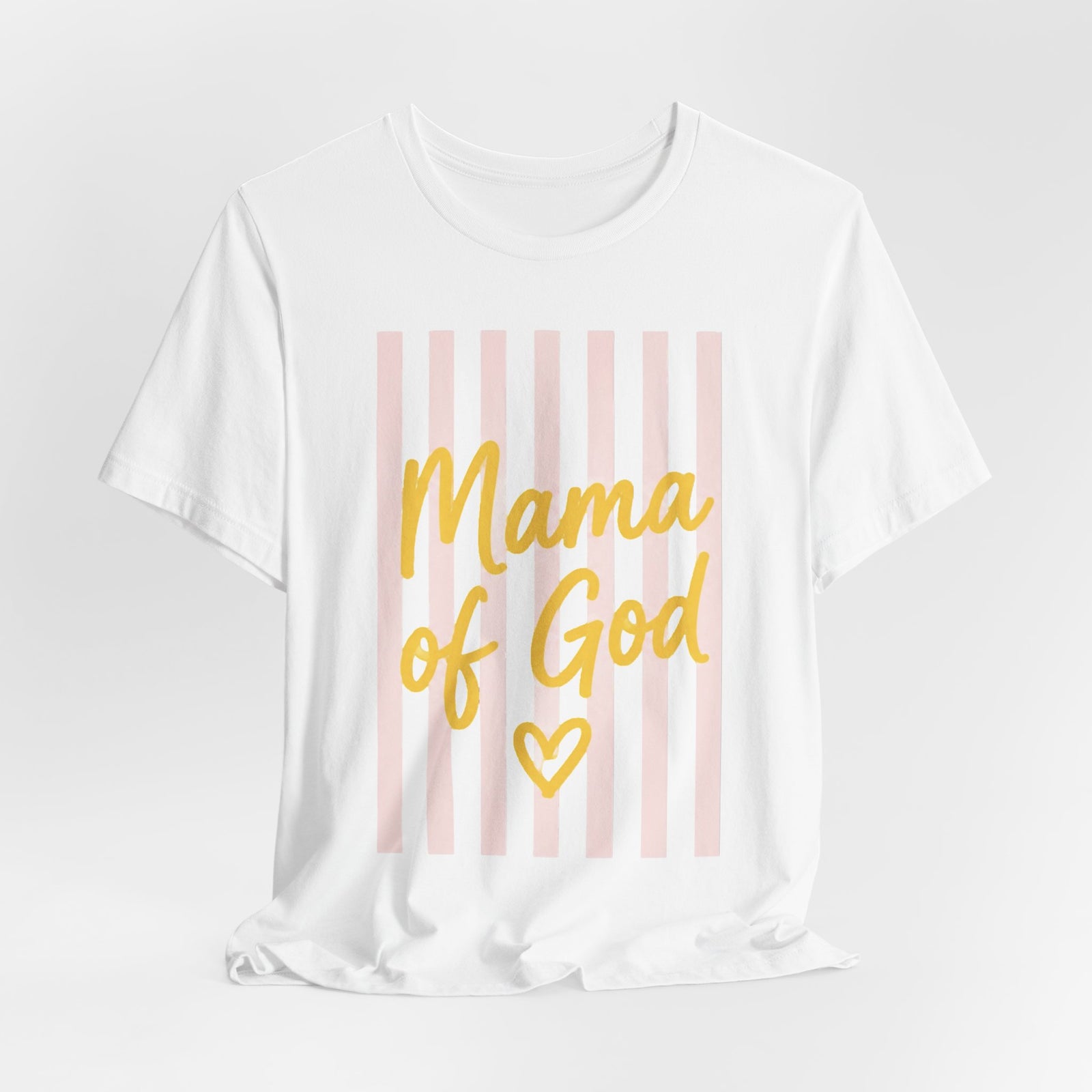 Mama of God Tee — Faith-Based Mom Shirt with Pink Stripes & Heart