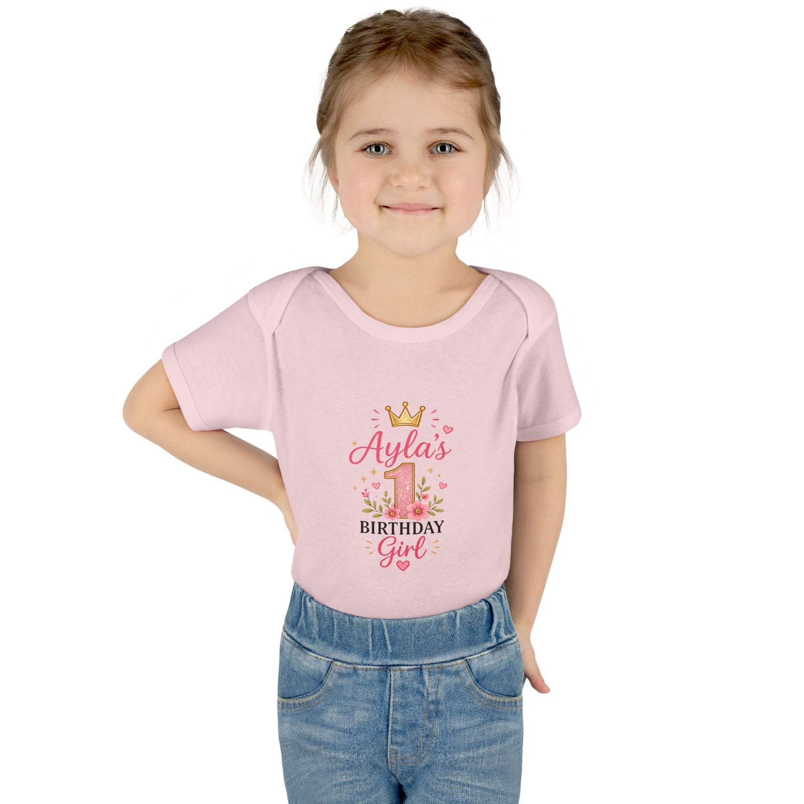 Personalized Baby Bodysuit – "Ayla's Birthday Girl" Pink Crown 1st Birthday Outfit