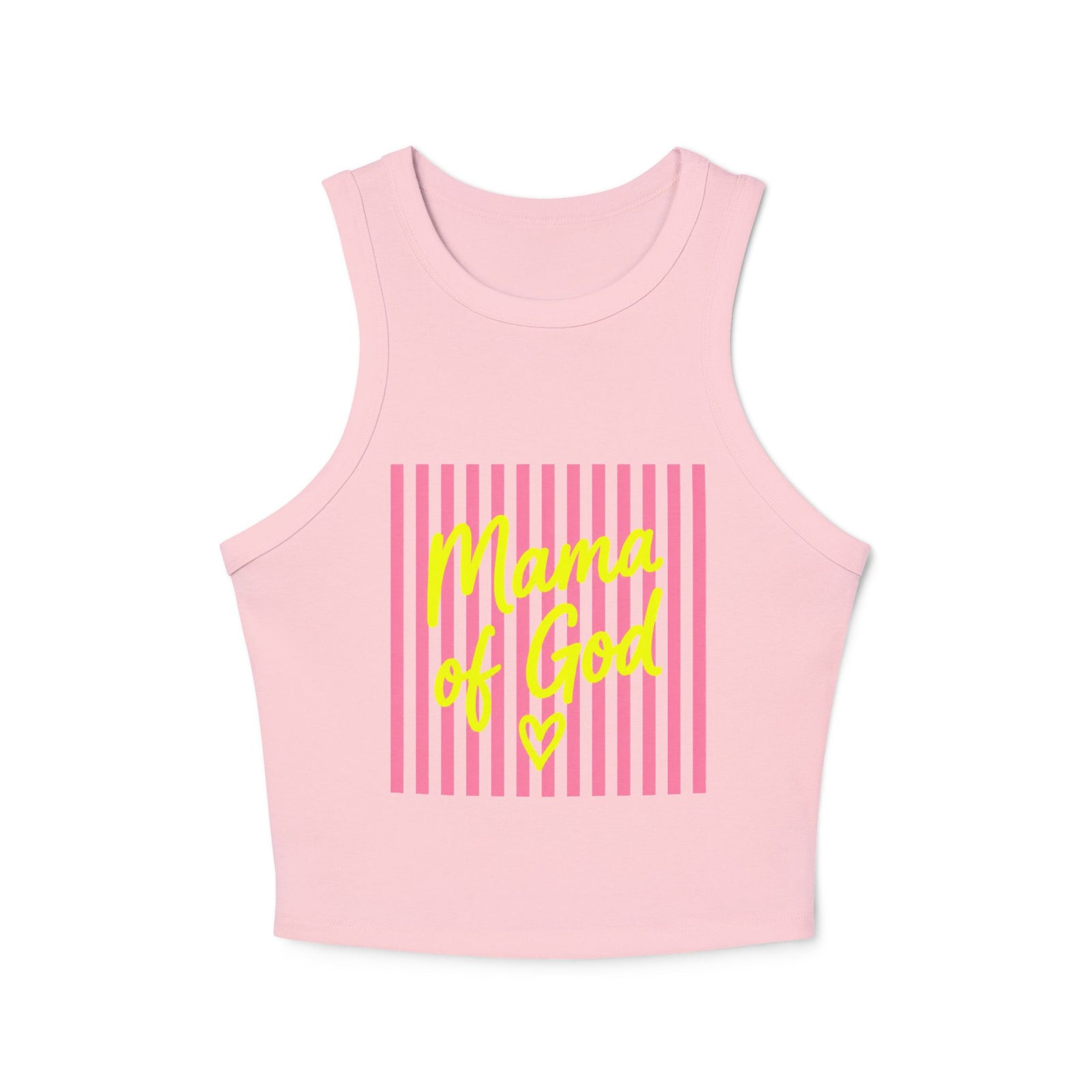 Mama of God Racer Tank Top — Pink Striped Christian Graphic Crop