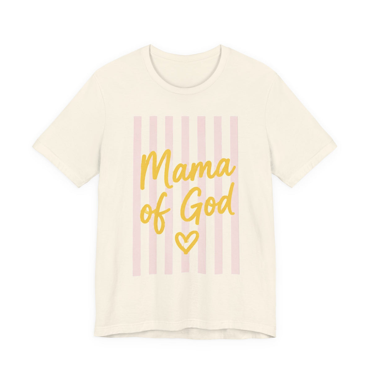 Mama of God Tee — Faith-Based Mom Shirt with Pink Stripes & Heart