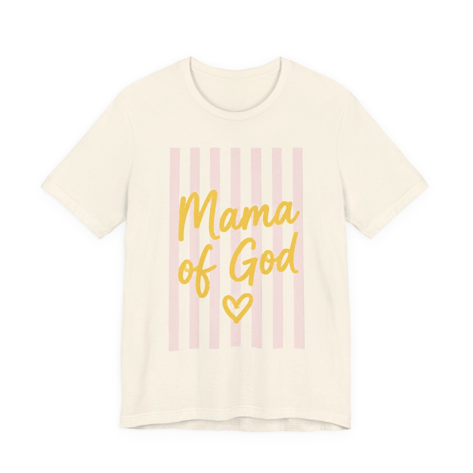 Mama of God Tee — Faith-Based Mom Shirt with Pink Stripes & Heart