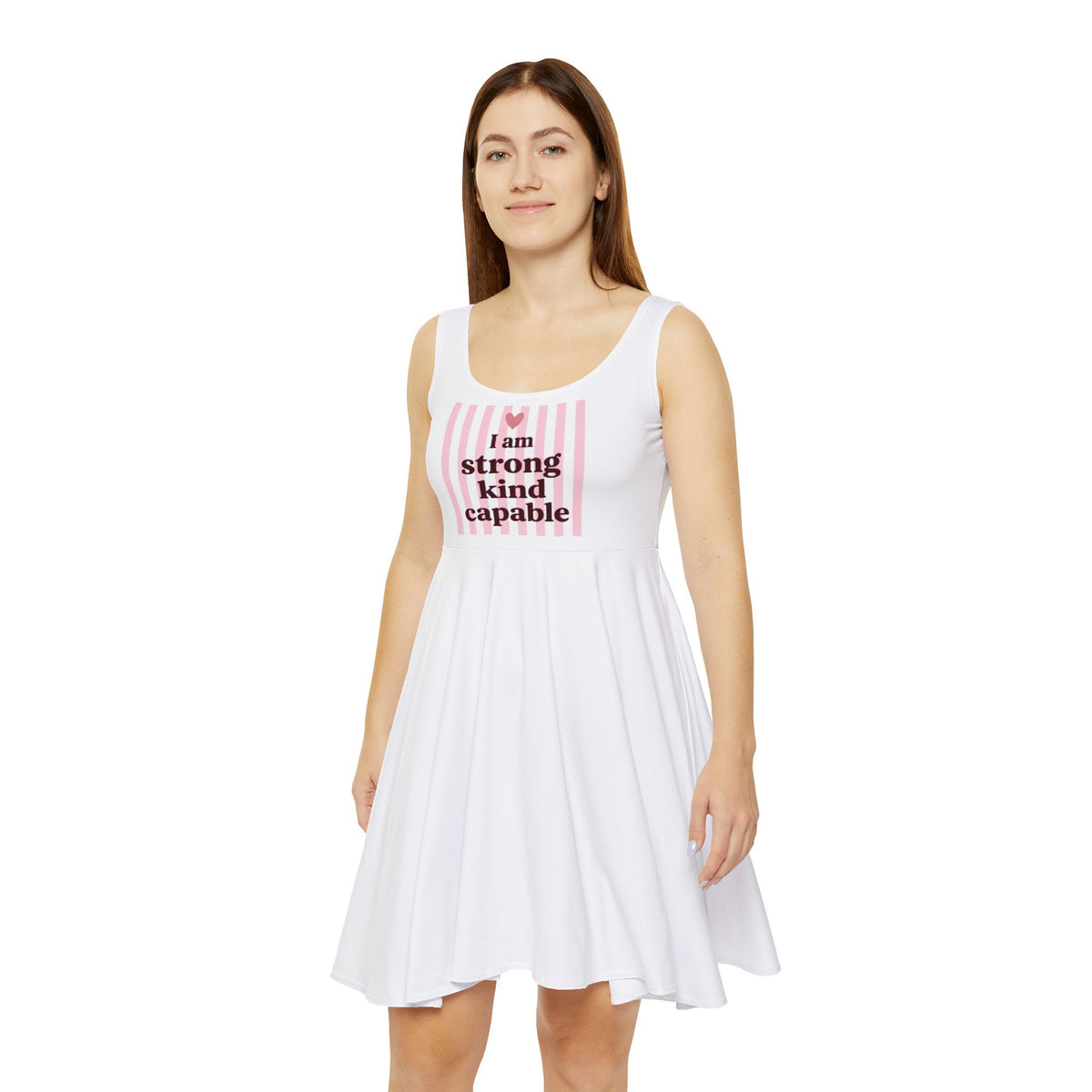 "I am strong kind capable", Pink Stripe Skater Dress