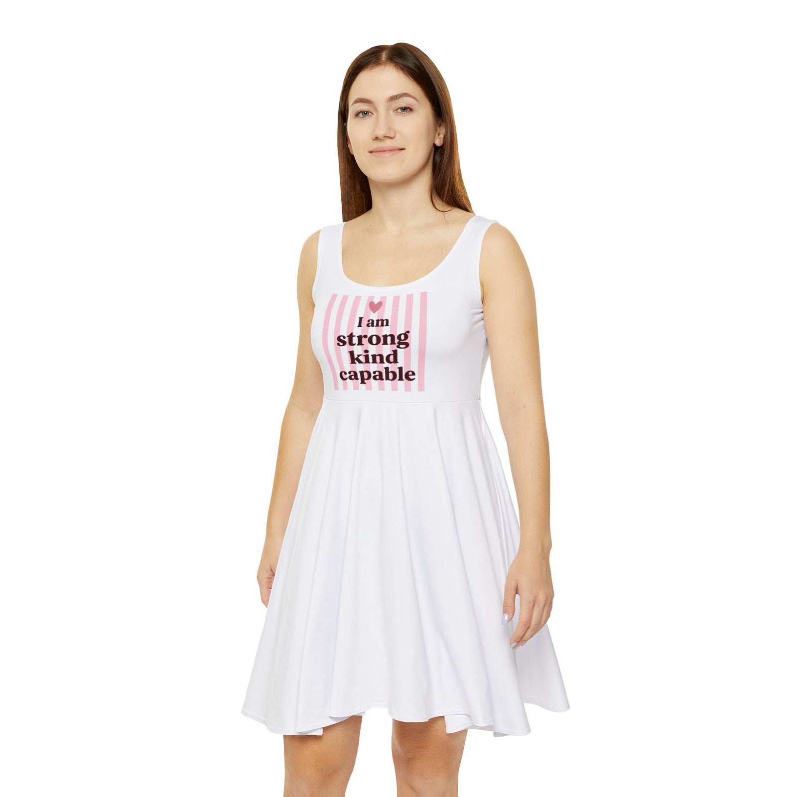 "I am strong kind capable", Pink Stripe Skater Dress