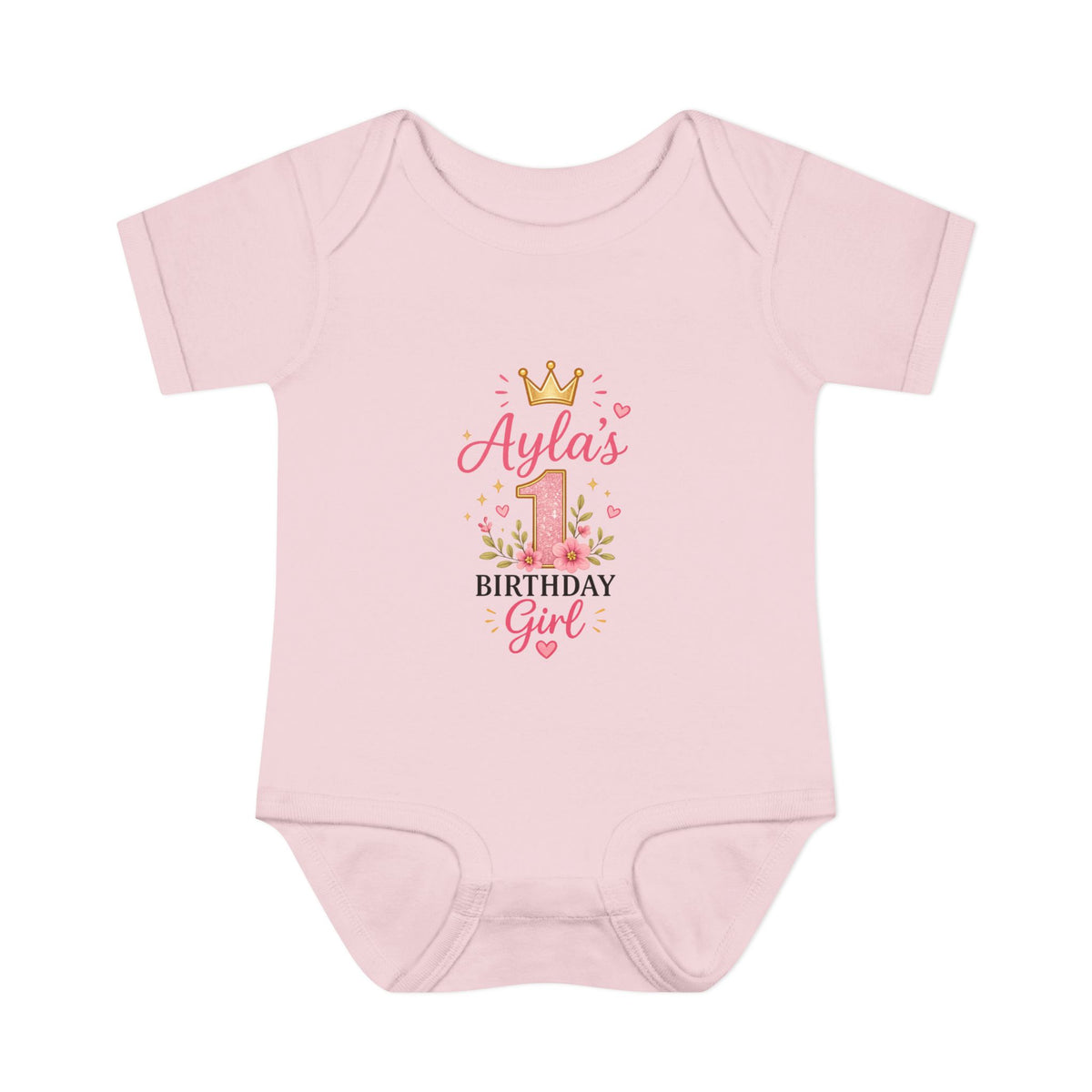 Personalized Baby Bodysuit – "Ayla's Birthday Girl" Pink Crown 1st Birthday Outfit