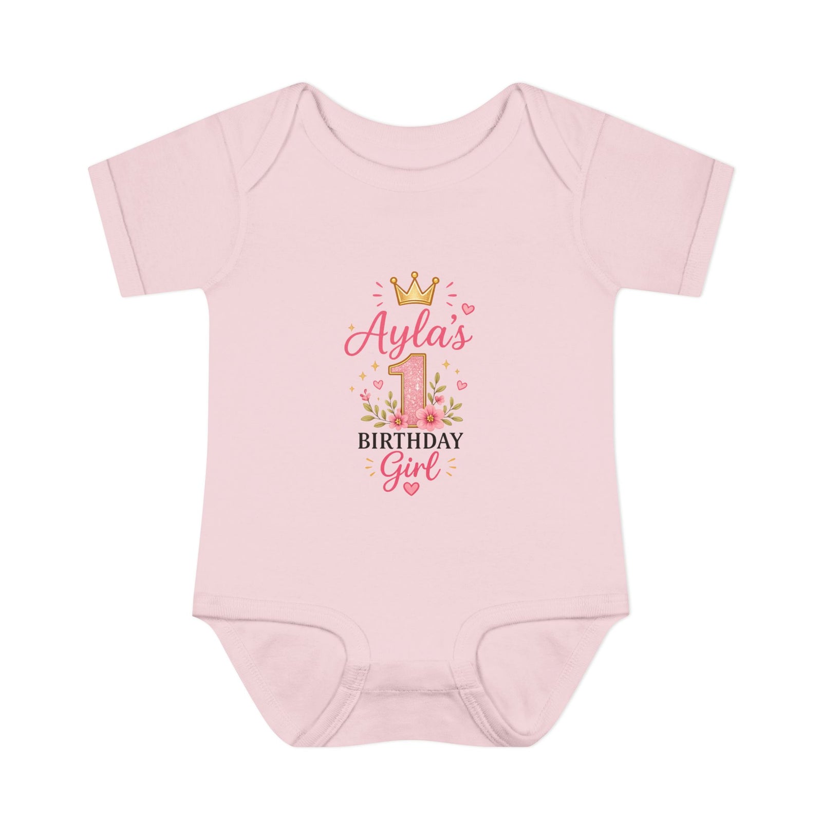 Personalized Baby Bodysuit – "Ayla's Birthday Girl" Pink Crown 1st Birthday Outfit