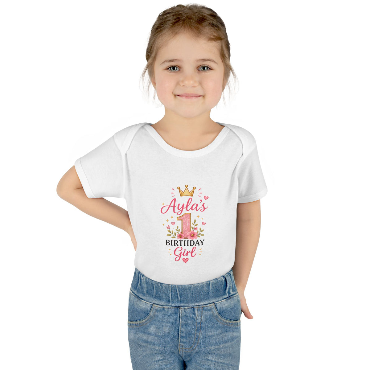 Personalized Baby Bodysuit – "Ayla's Birthday Girl" Pink Crown 1st Birthday Outfit