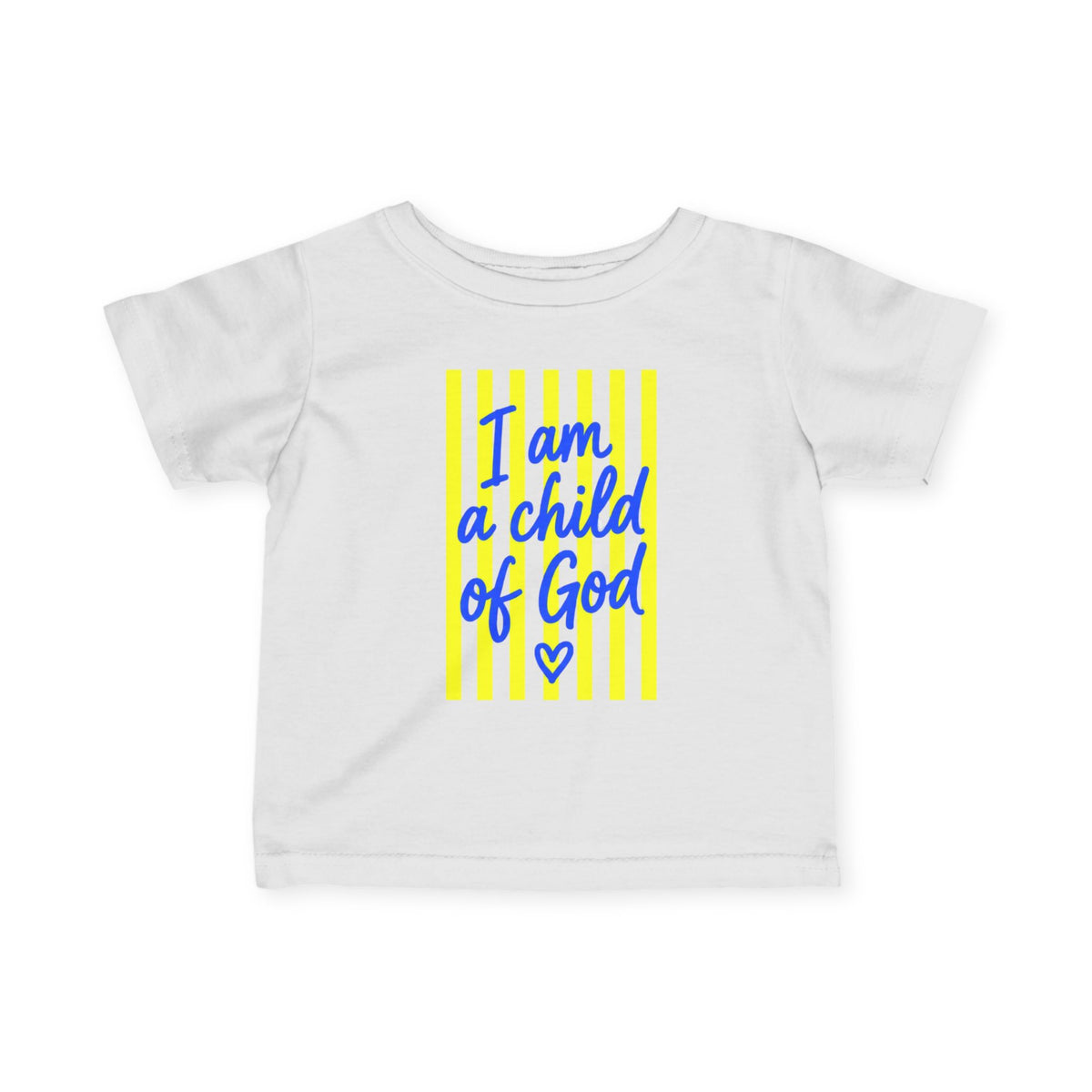"I Am a Child of God",  Baby Shirt, Blue + Yellow Stripe
