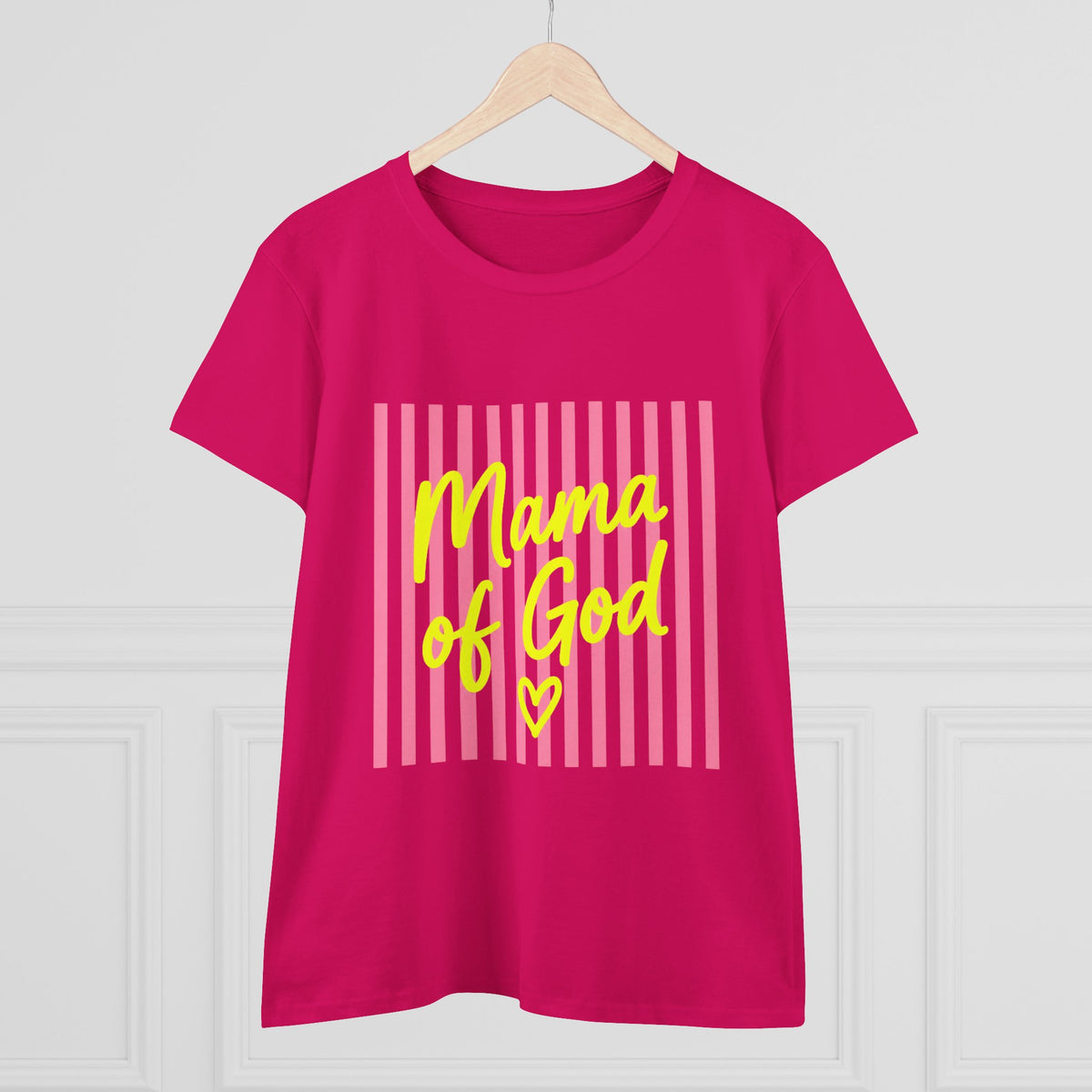 Mama of God Women's Tee — Pink Stripes & Yellow