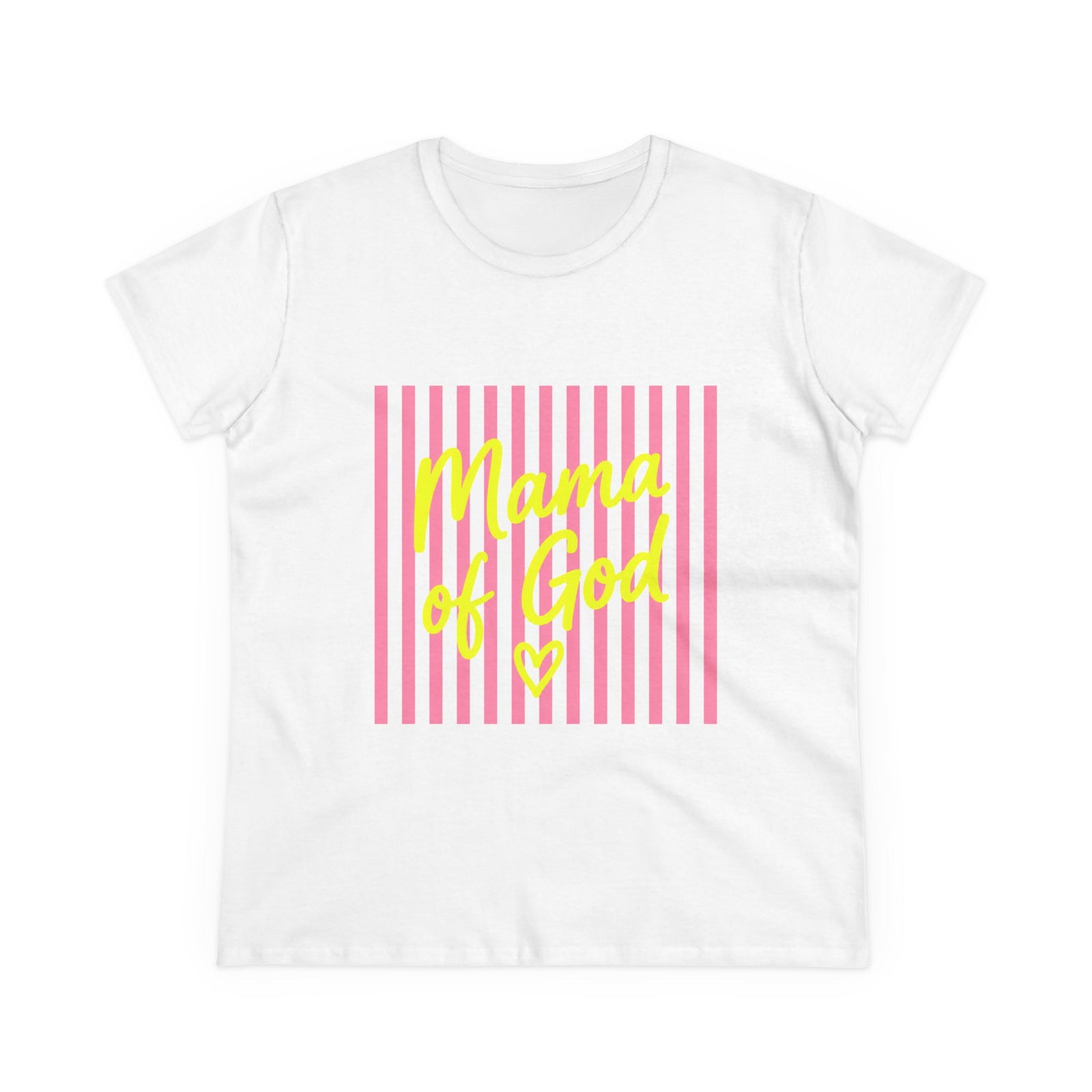 Mama of God Women's Tee — Pink Stripes & Yellow