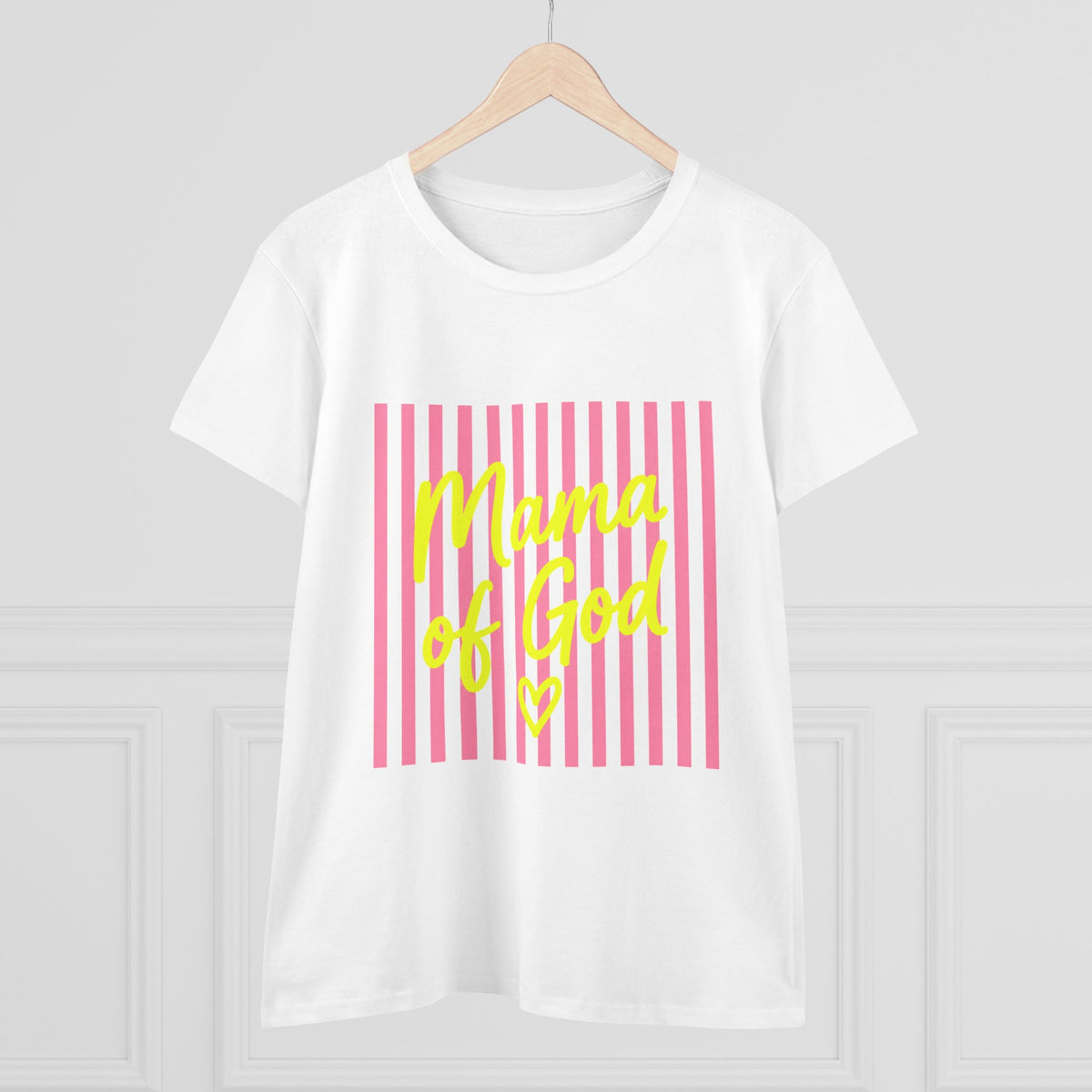 Mama of God Women's Tee — Pink Stripes & Yellow