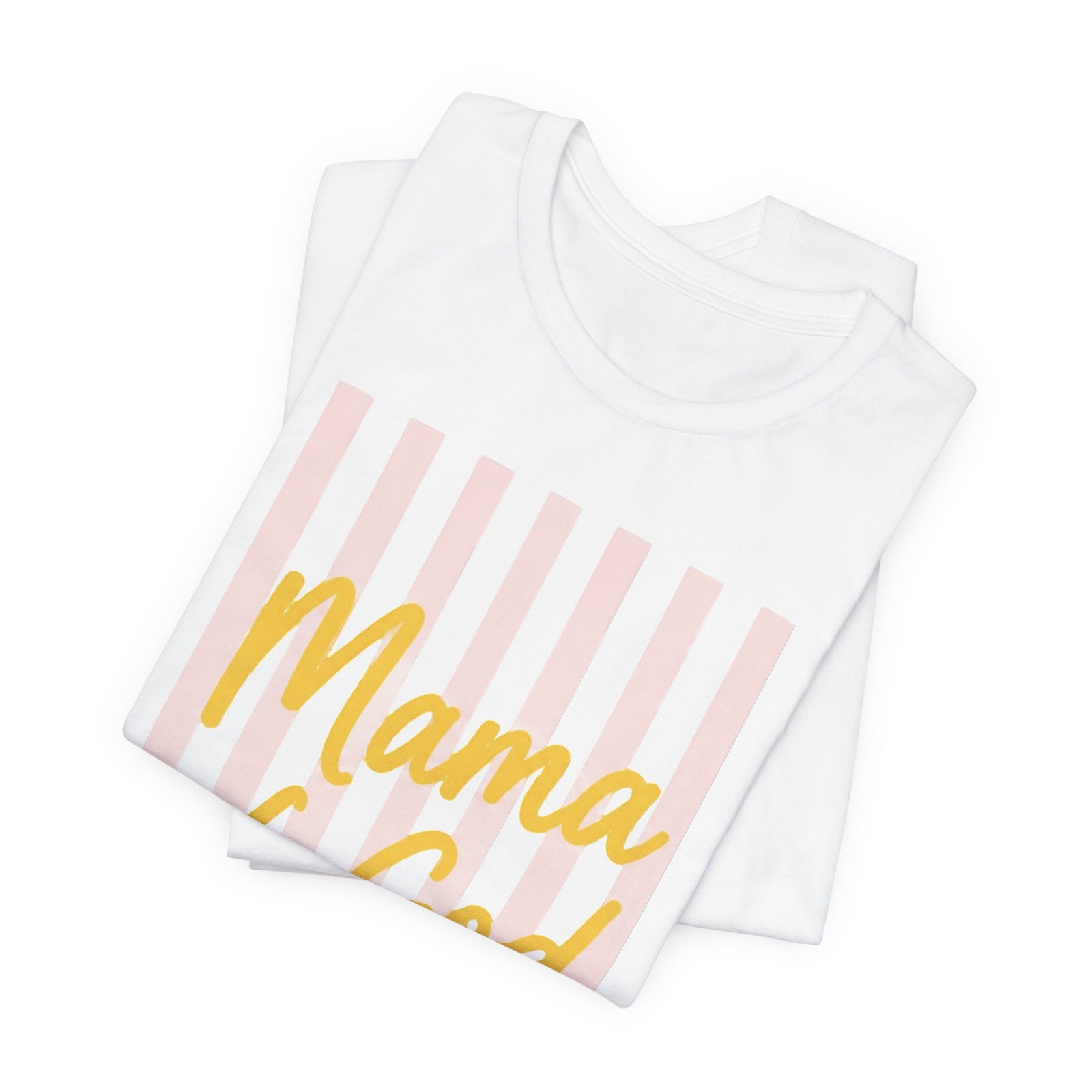 Mama of God Tee — Faith-Based Mom Shirt with Pink Stripes & Heart