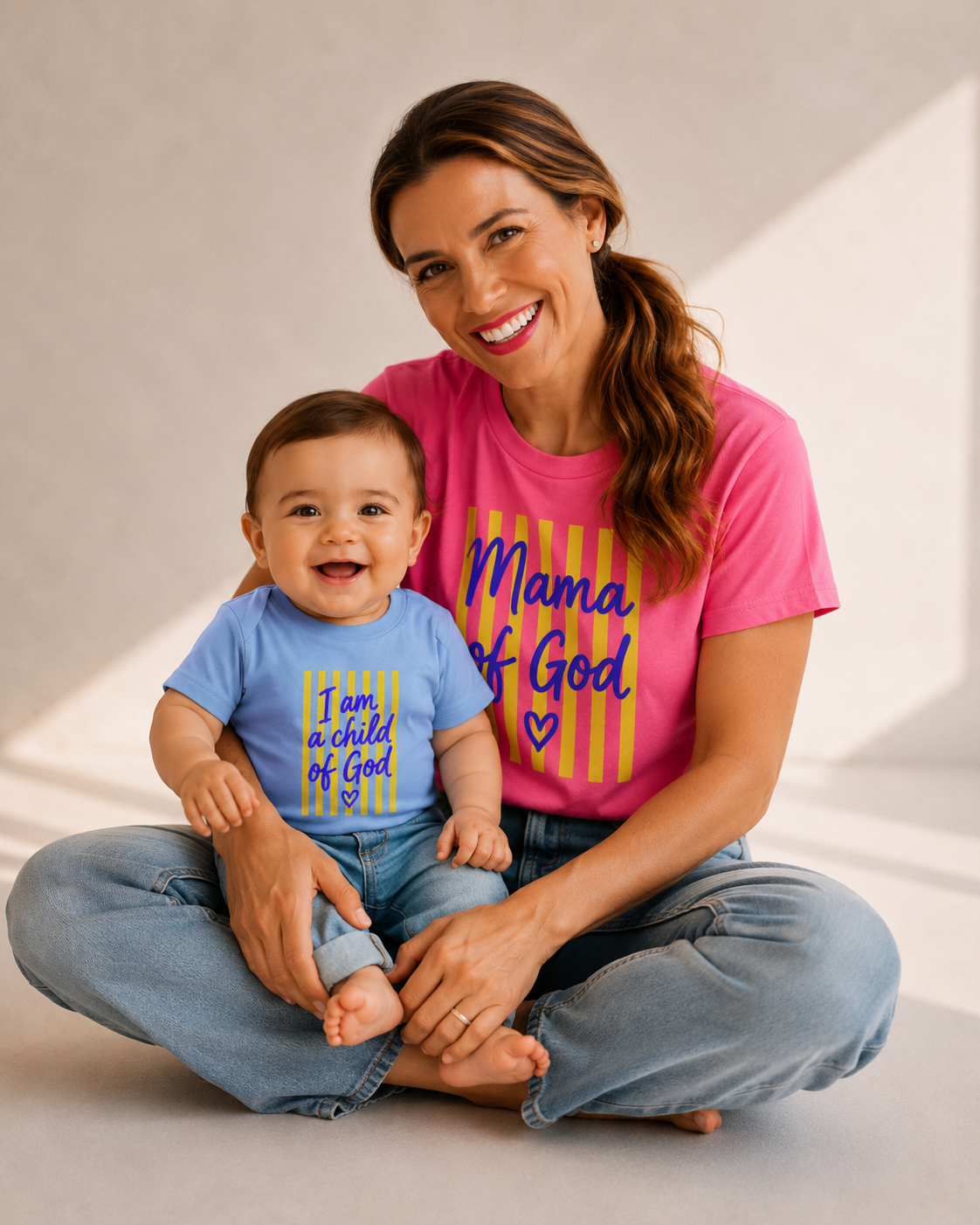 "Mama of God", Faith Matching Bundle. Blue + bright yellow